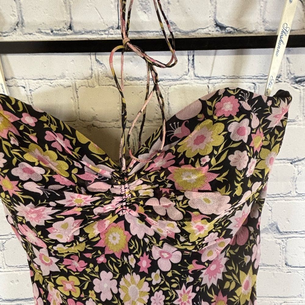 Shoshanna Black Pink Yellow Floral Silk Sweetheart Boho Festival Maxi Dress 10 - Picture 3 of 10